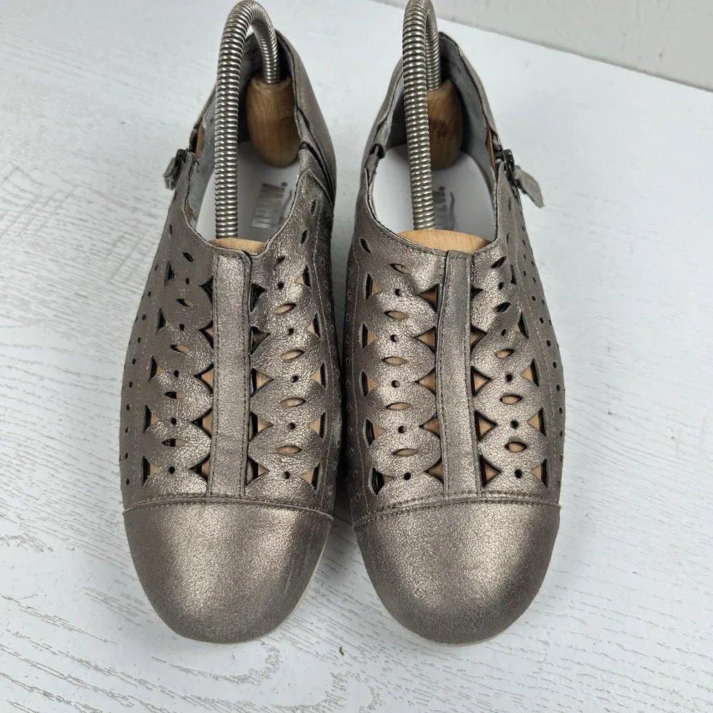 Drew Womens Shoes 7.5 WW Extra Wide Metro‎ Wedge Metallic Taupe Dusty Leather 2E